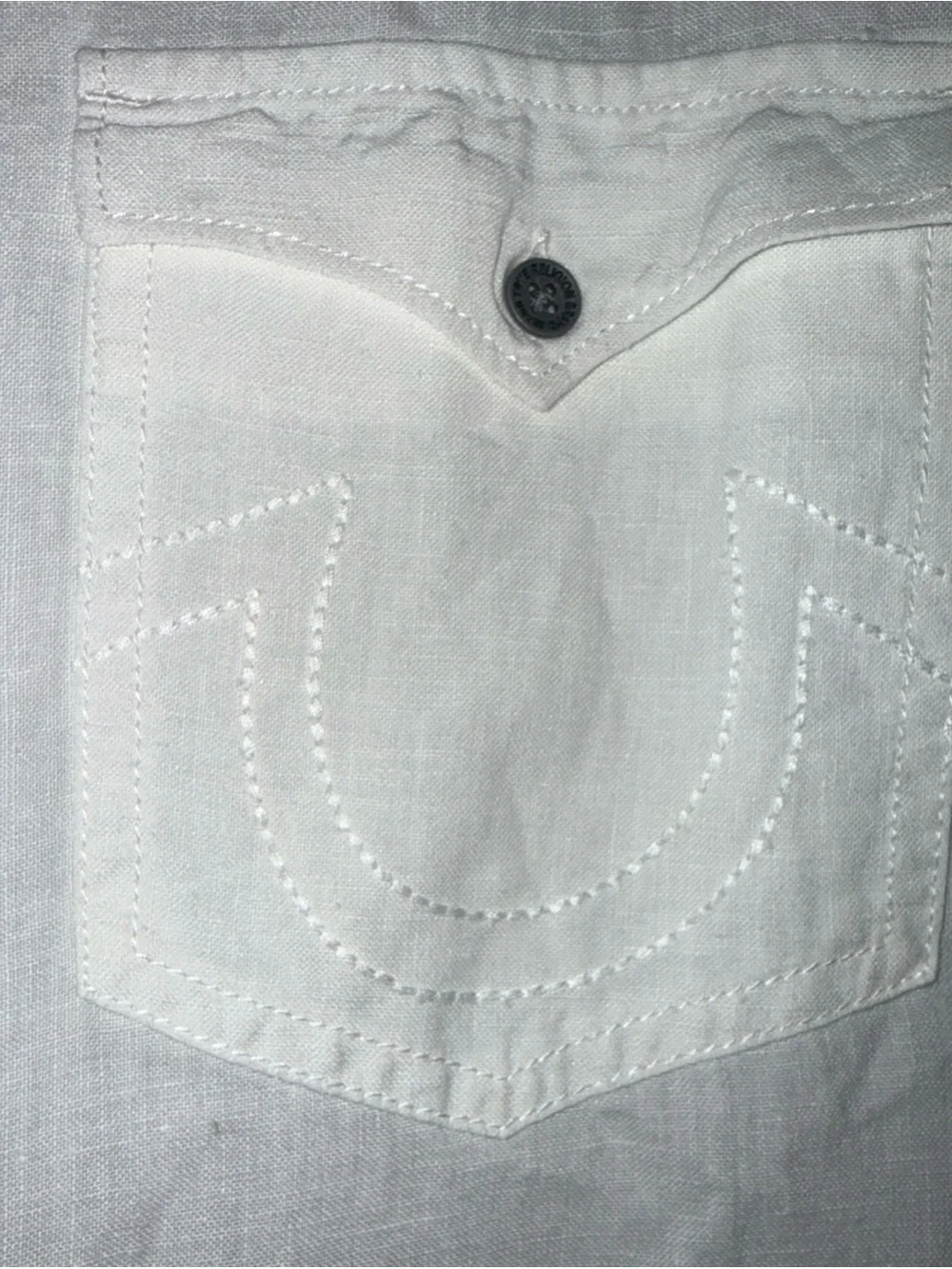 TRUE RELIGION Mens 2XL Slim Button Down 100% Linen Western Yoke Luxury White